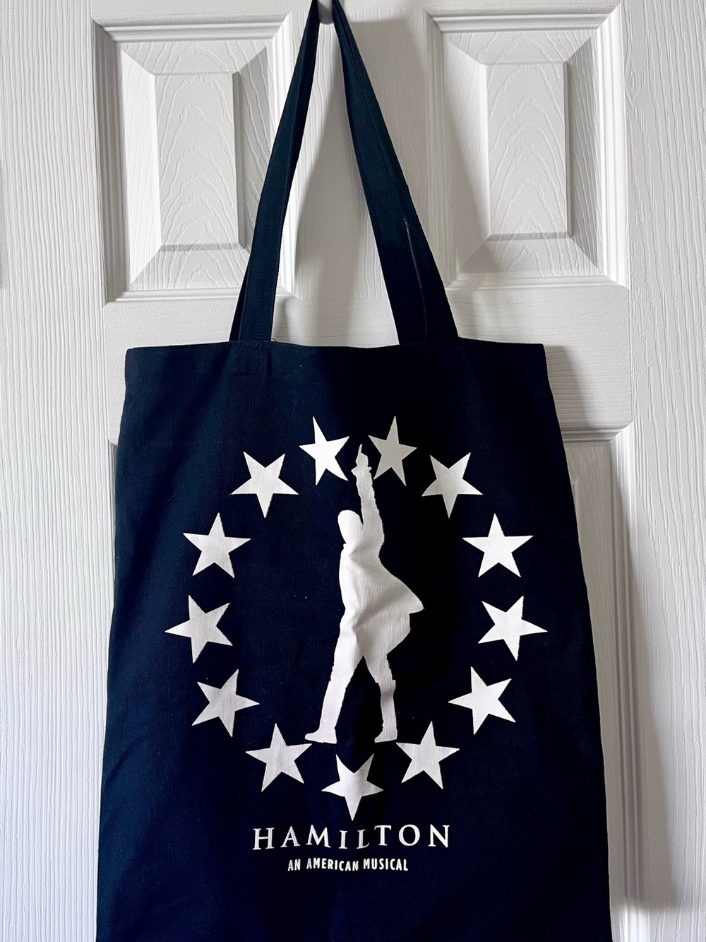 Hamilton Broadway Canvas Tote Bag with Bold Logo and Founding Fathers Names